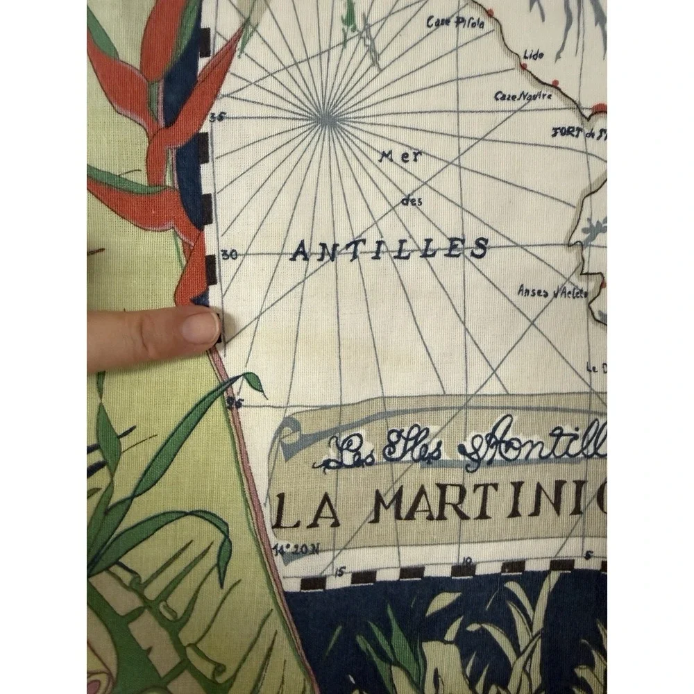 Pottery Barn Pillow Shams La‎ Martinique Map 24 X 24 Cotton Linen Blend Flaws